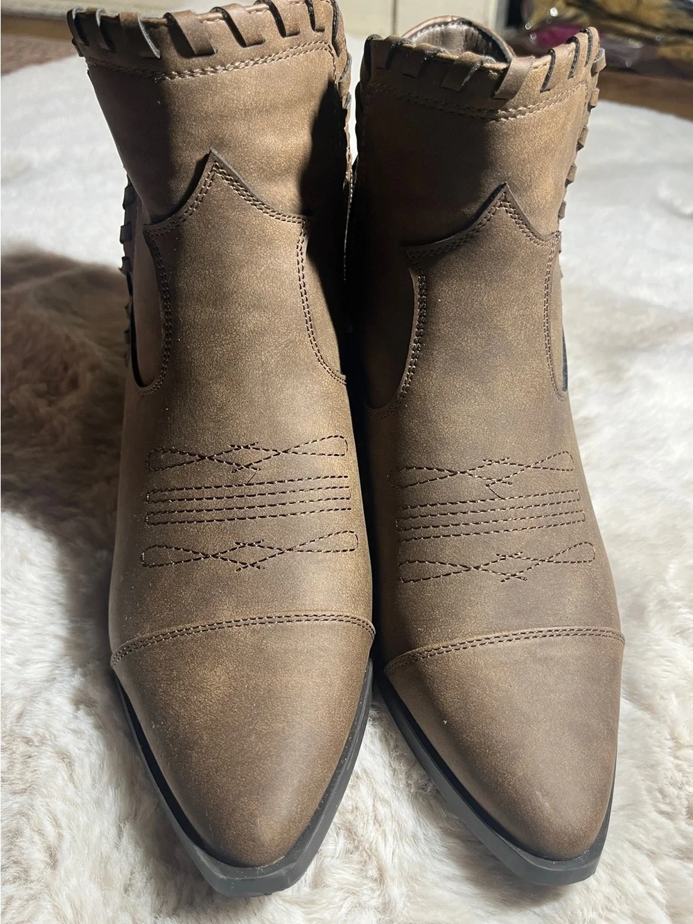 Women’s Brown Taupe Western Cowboy Fringe Pointed Toe Ankle Boots Size 8